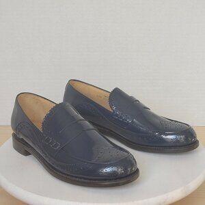 The Office Of Angela Scott Ms Charlotte Navy Patent Leather Penny Loafers EU39.5